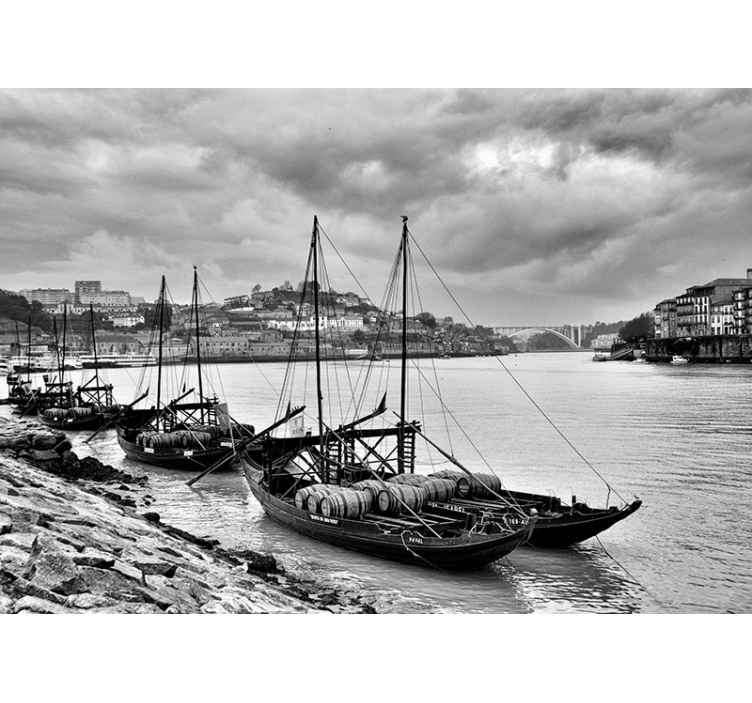 Fotomurali città e paesi scale di grigio di porto - TenStickers