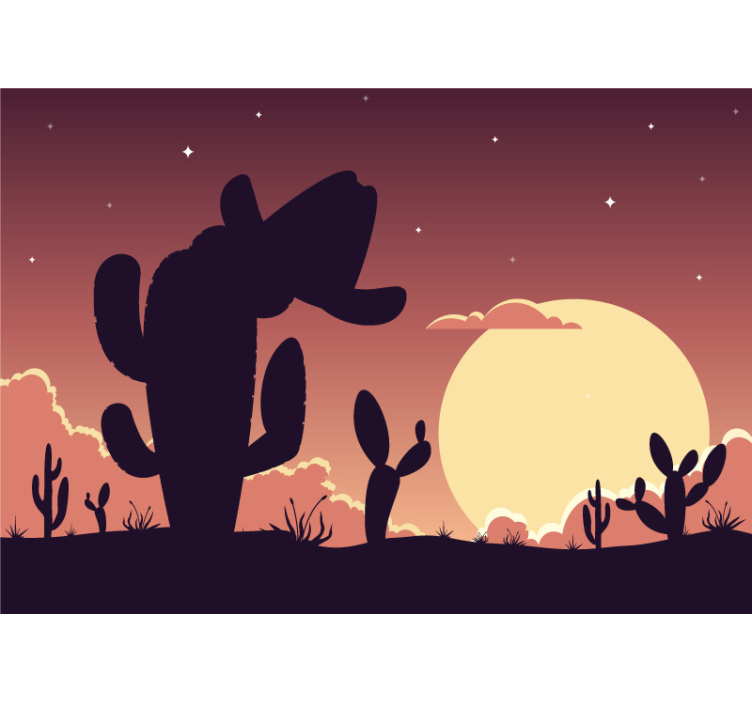 Fotomurale cameretta silhouette tramonto cactus - TenStickers