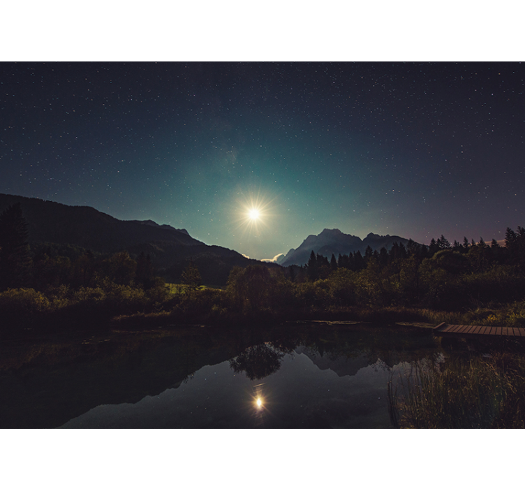 Fotomurale paesaggi vista montana al chiaro di luna - TenStickers