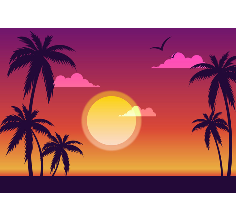 Fotomurale paesaggi sagome di tramonti tropicali - TenStickers