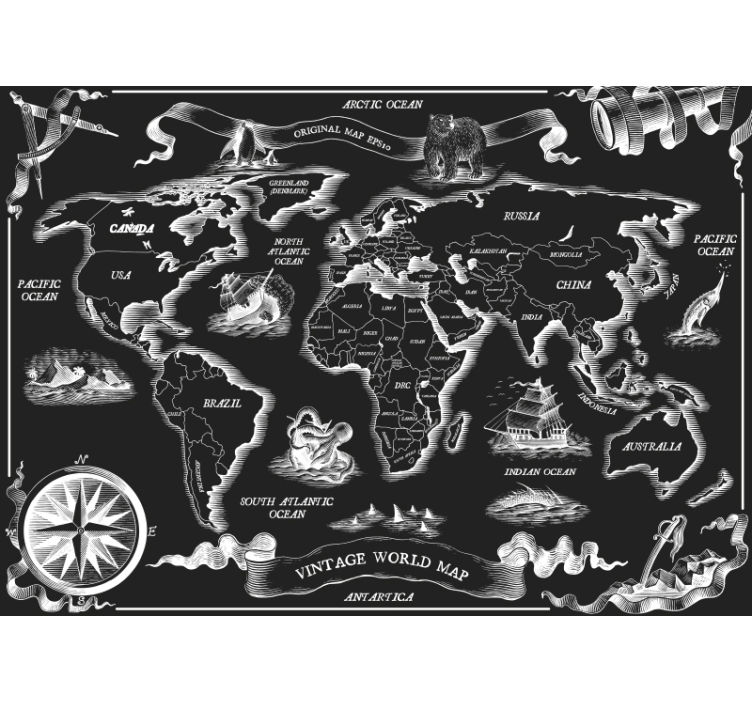 Fotomurale mappamondo schizzo mappa vintage - TenStickers