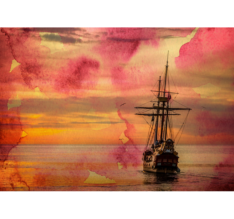 Fotomurale mare tramonto sulla nave storica - TenStickers
