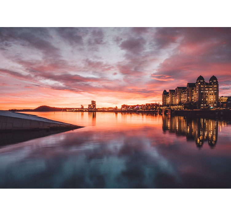 Fotomurale città riflesso del paesaggio urbano al tramonto - TenStickers