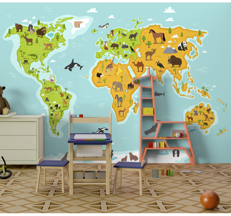 Fotomurale mappa del mondo con animali - TenStickers