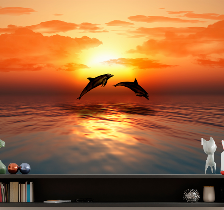 Fotomurale animali delfini che saltano al tramonto - TenStickers