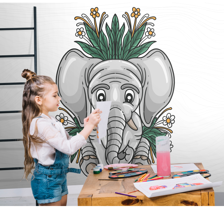 Fotomurale animali elefante con fiori - TenStickers