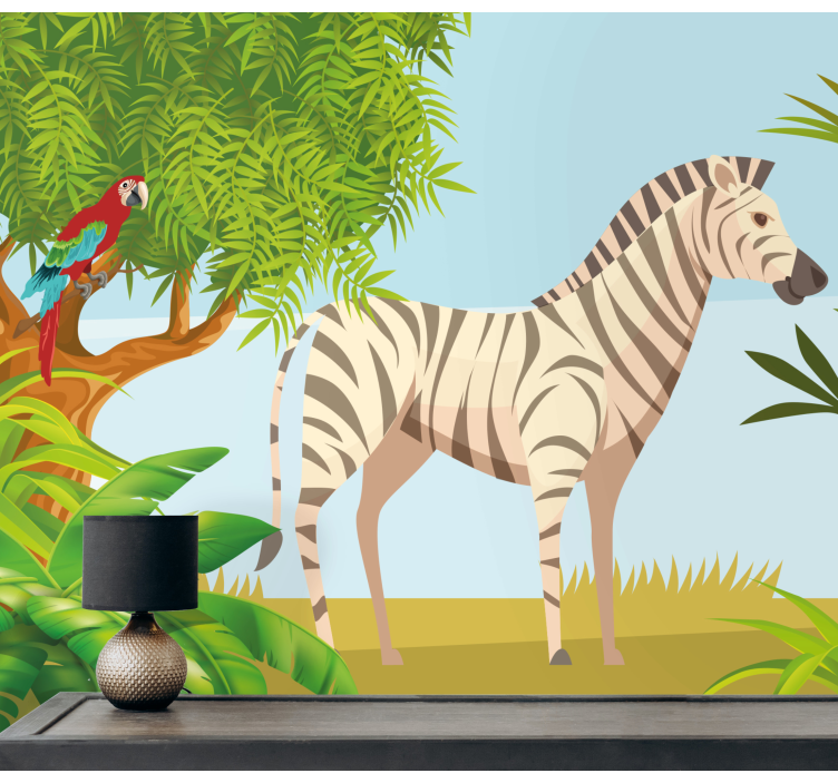Fotomurale animali scena di zebra e pappagallo - TenStickers