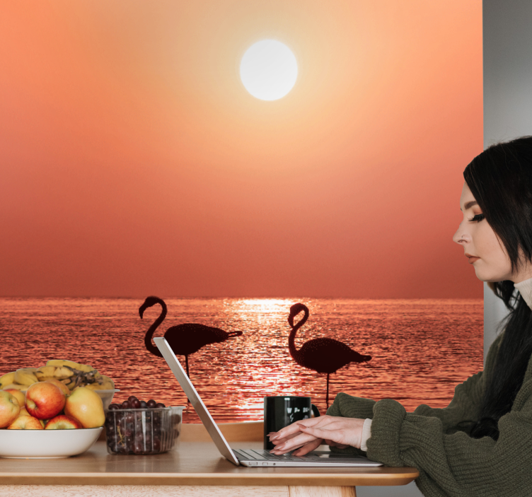 Fotomurale animali scena tramonto fenicotteri - TenStickers