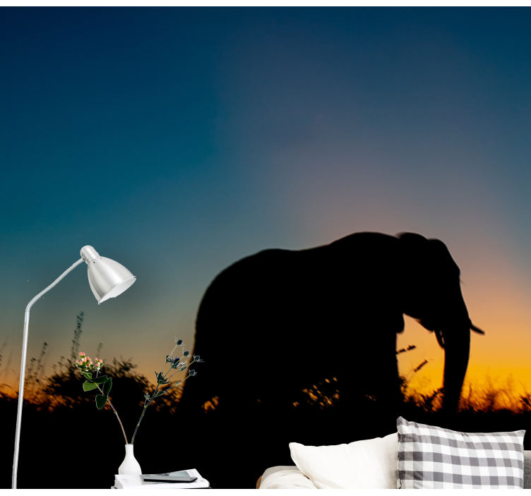 Fotomurale animali silhouette di elefante al tramonto - TenStickers