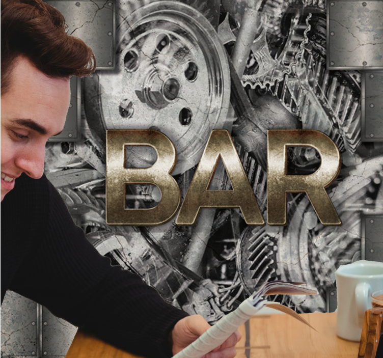 Fotomurale arte urbana scritta in ingranaggi industriali - TenStickers