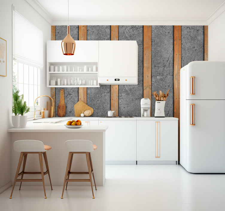 Fotomurale assi di legno su calcestruzzo - TenStickers