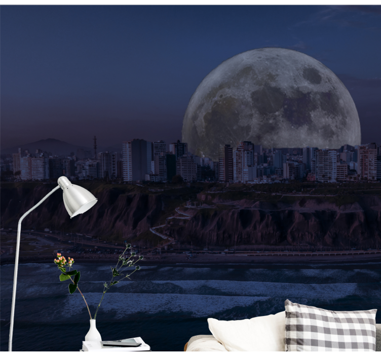 Fotomurale astratto skyline urbano illuminato dalla luna - TenStickers