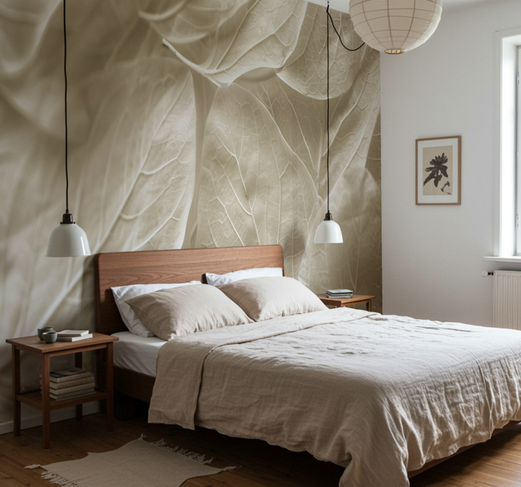 Fotomurale camera da letto grandi foglie beige - TenStickers