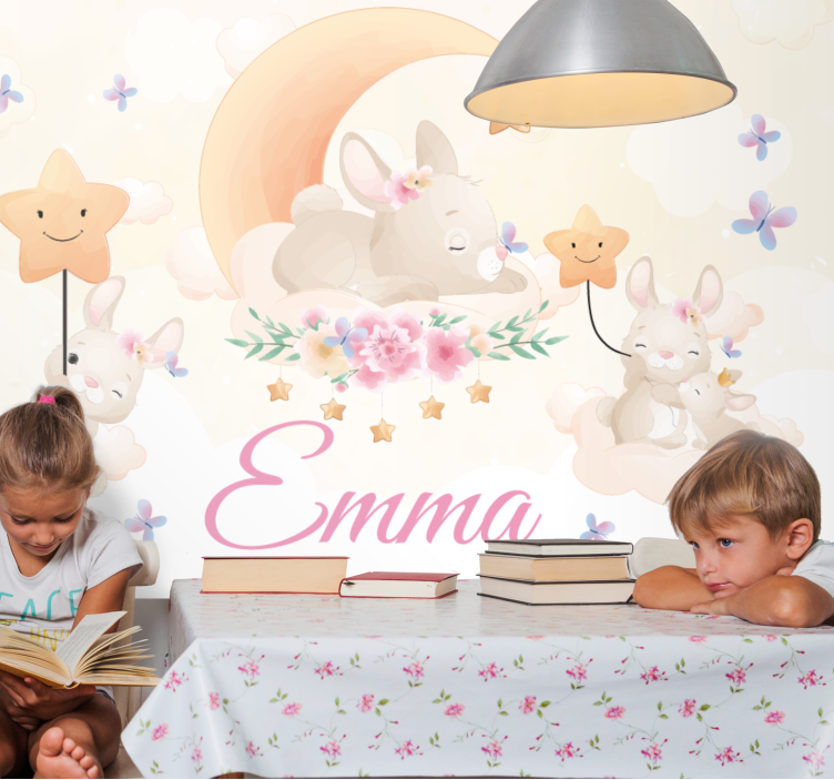 Fotomurale cameretta coniglio luna stelle - TenStickers