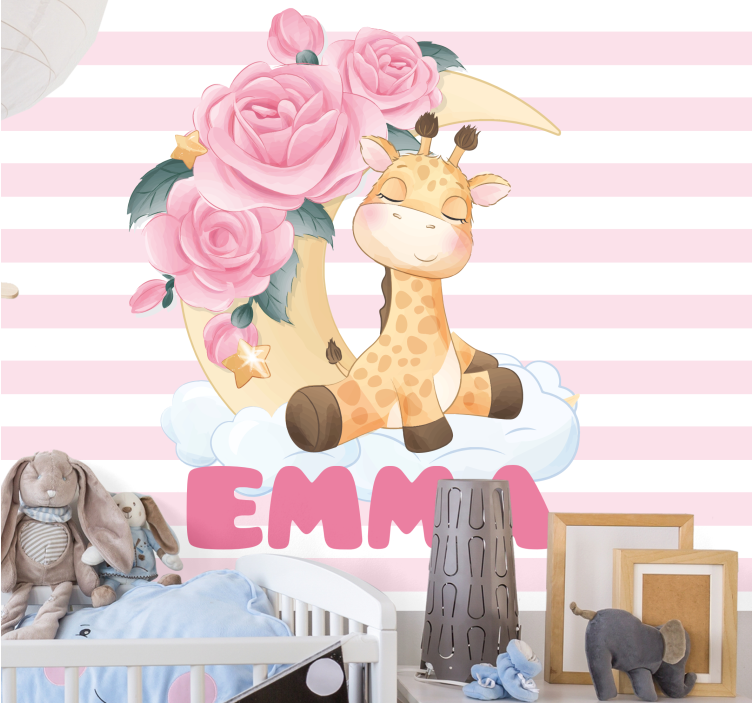 Fotomurale cameretta giraffe con rose - TenStickers