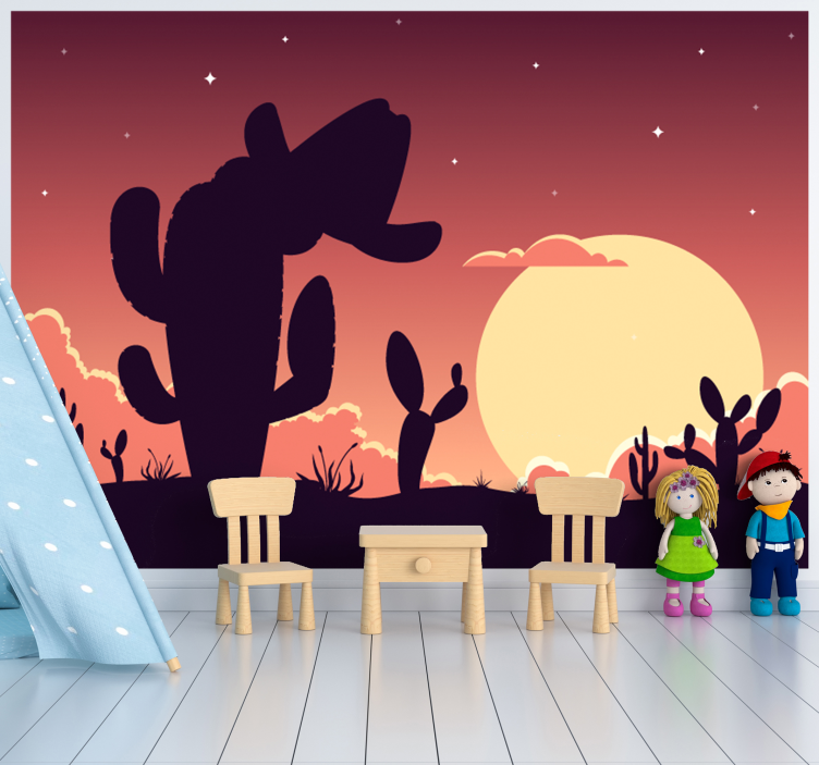 Fotomurale cameretta silhouette tramonto cactus - TenStickers