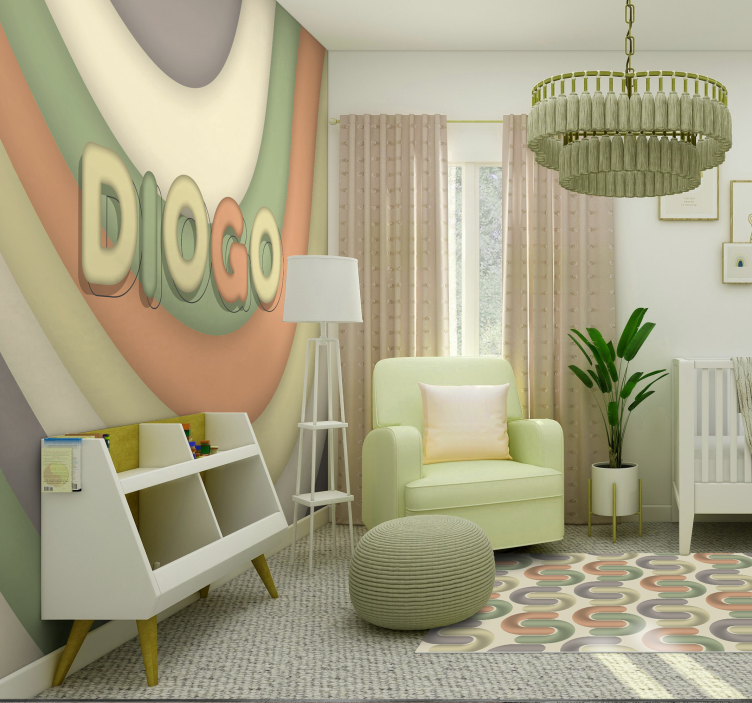 Fotomurale cameretta strisce curve con nome - TenStickers