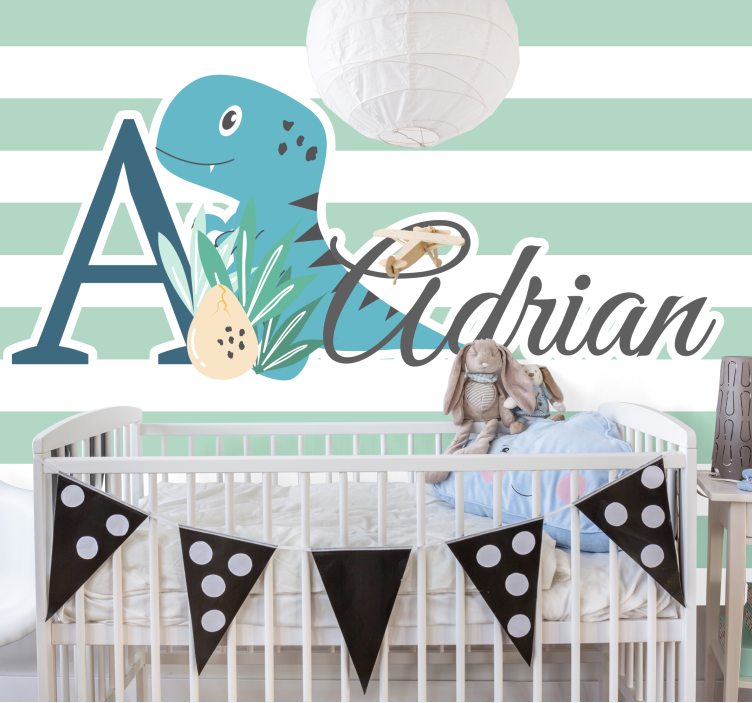 Fotomurale cameretta t-rex con iniziale e nome - TenStickers