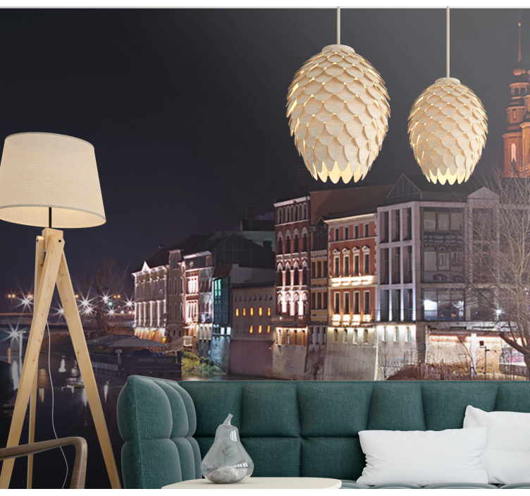 Fotomurale città architettura illuminata lungo il fiume - TenStickers