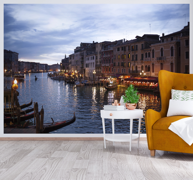 Fotomurale città canale veneziano di notte - TenStickers