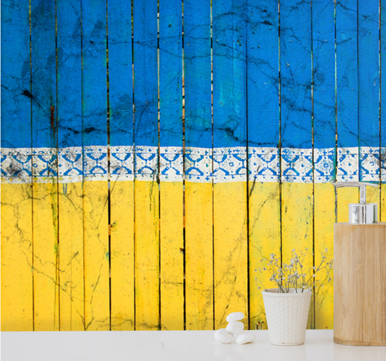 Fotomurale città motivo assi di legno - TenStickers