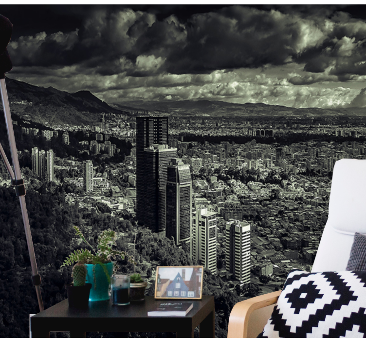 Fotomurale città paesaggio urbano con vista sulle montagne - TenStickers