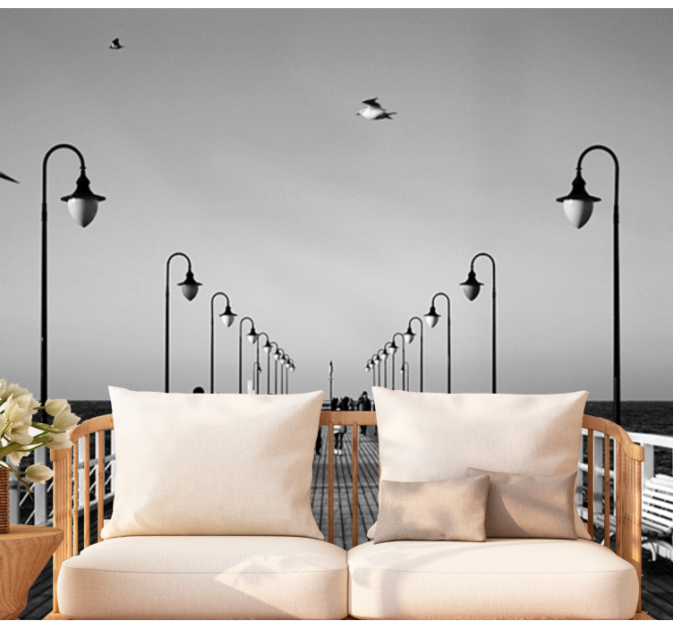 Fotomurale città passeggiata sul molo in riva al mare - TenStickers