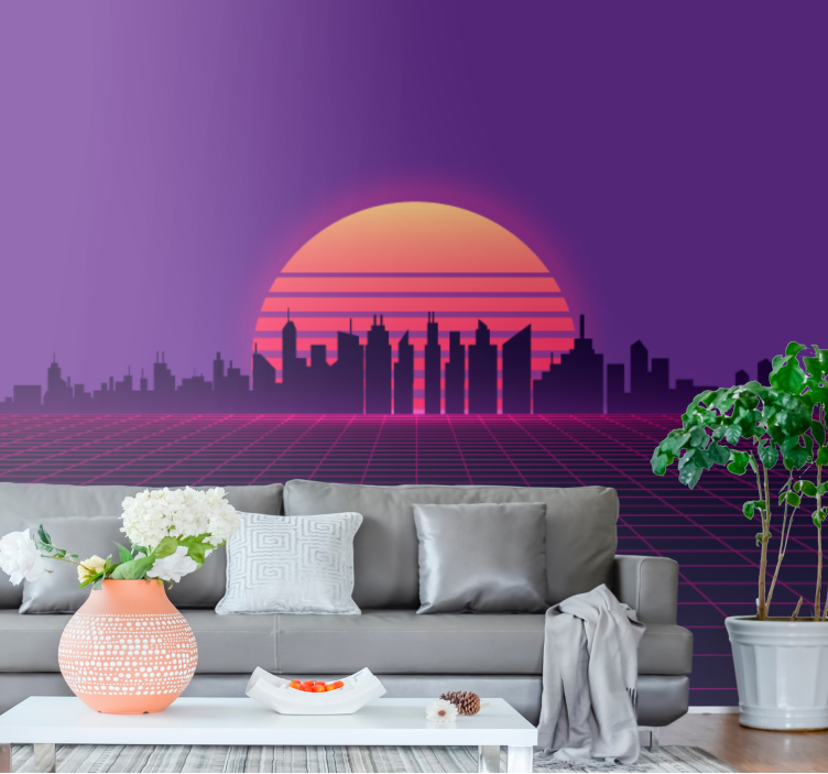 Fotomurale città silhouette di città al tramonto - TenStickers