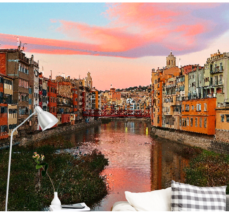 Fotomurale città tramonto sul fiume a girona - TenStickers
