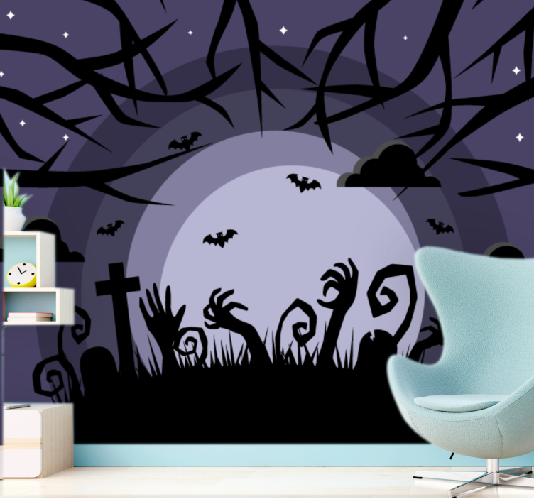 Fotomurale di halloween scena di cimitero inquietante - TenStickers