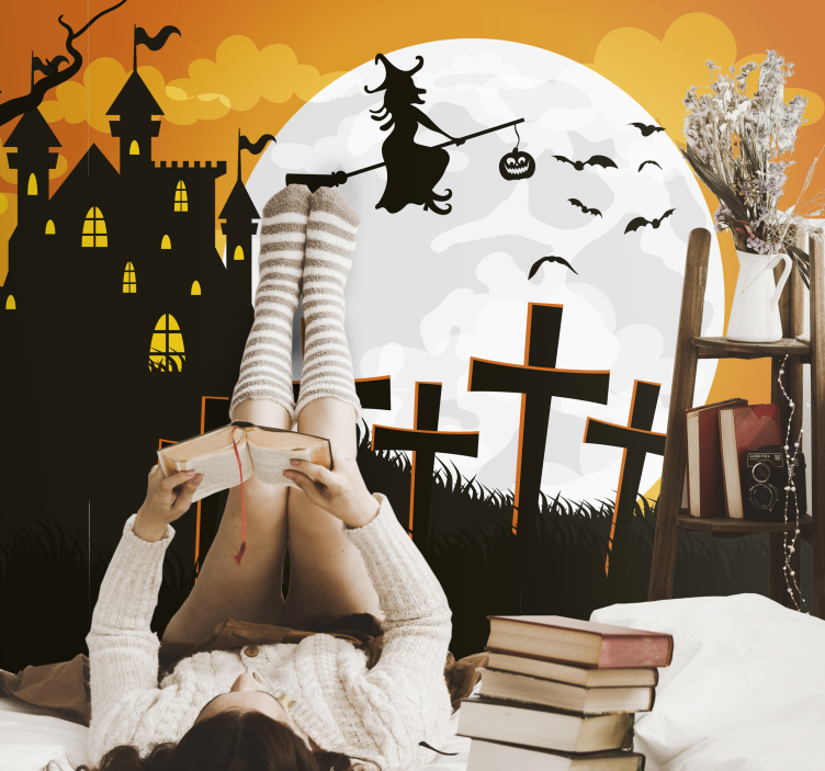 Fotomurale di halloween silhouette di strega volante - TenStickers