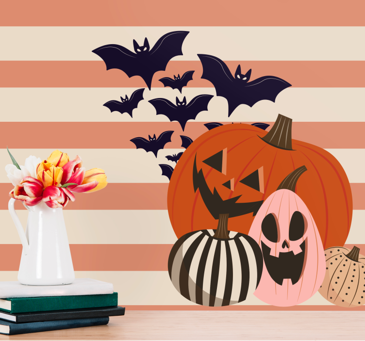 Fotomurale di halloween zucche e pipistrelli - TenStickers