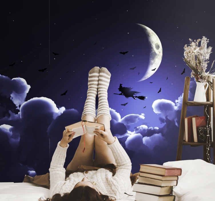 Fotomurale fantasia scena della strega al chiaro di luna - TenStickers