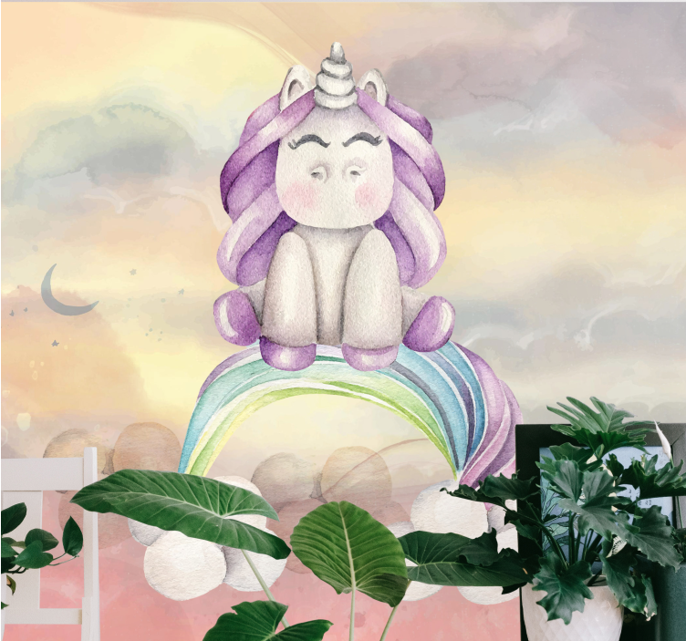 Fotomurale fantasia unicorno carino arcobaleno - TenStickers