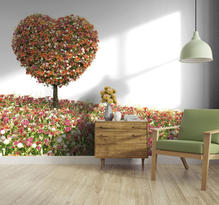 Fotomurale fiori albero floreale a forma di cuore - TenStickers