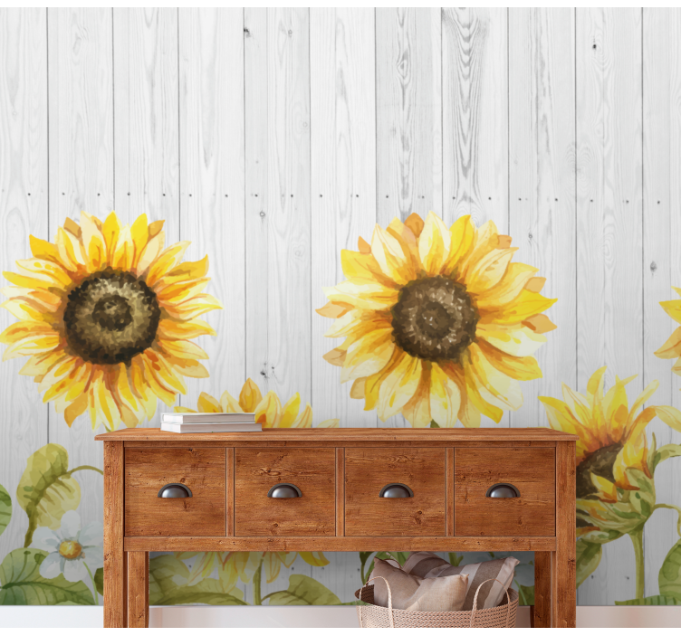 Fotomurale fiori girasoli su struttura in legno - TenStickers