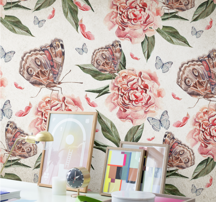 Fotomurale fiori farfalle e peonie - TenStickers