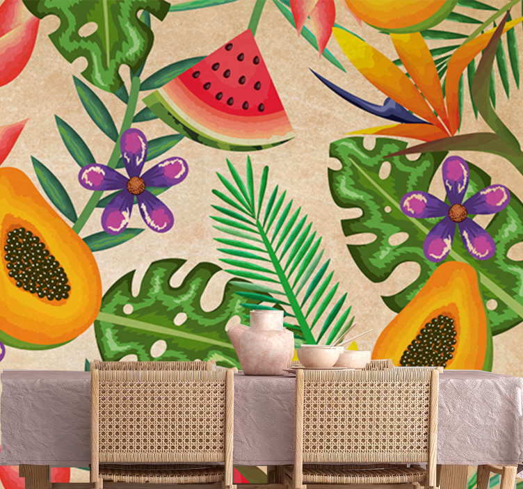 Fotomurale fiori motivi di frutta tropicale - TenStickers