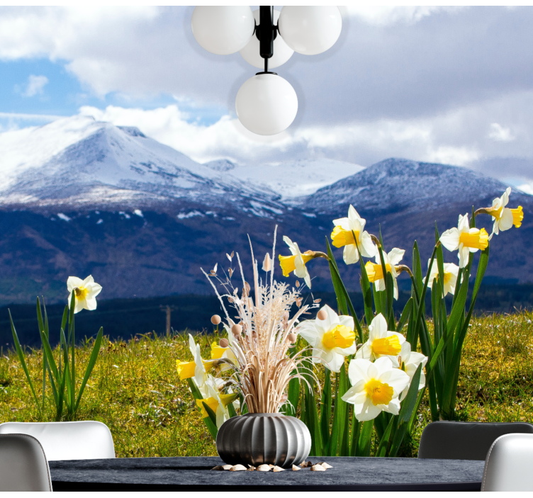 Fotomurale fiori narcisi sulle montagne - TenStickers