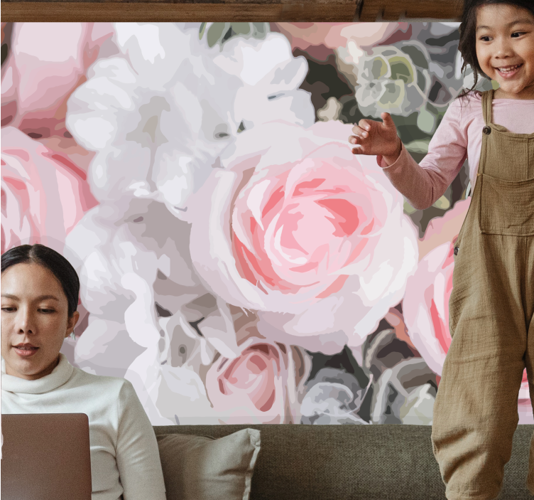 Fotomurale fiori rose rosa romantiche - TenStickers