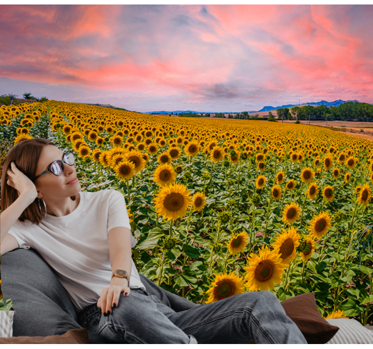 Fotomurale fiori vista di un campo di girasoli - TenStickers
