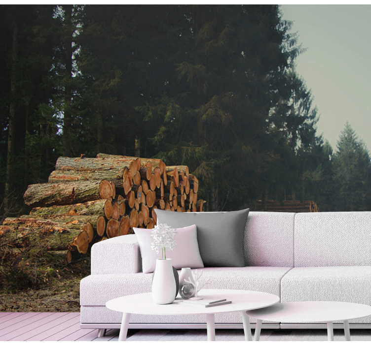 Fotomurale foresta cataste di legno nella selva - TenStickers