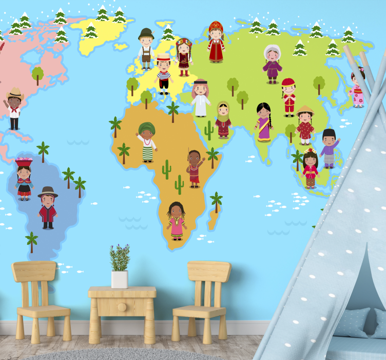 Fotomurale mappamondo personaggi della mappa culturale - TenStickers