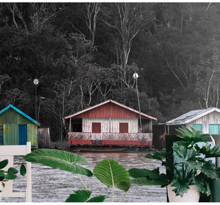 Fotomurale paesaggi case colorate sul fiume - TenStickers