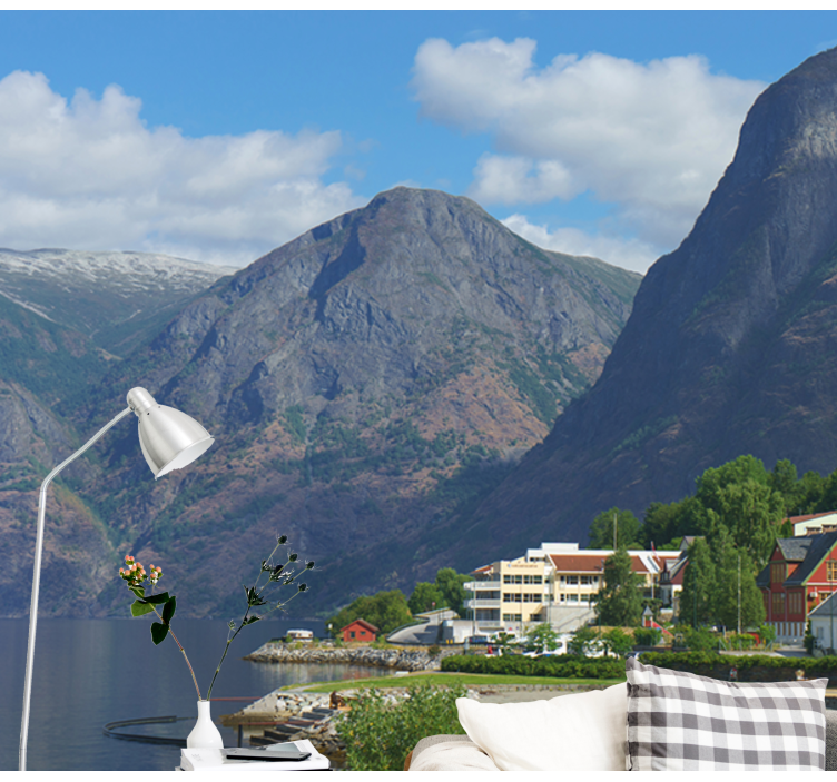 Fotomurale paesaggi case con vista sulle montagne - TenStickers