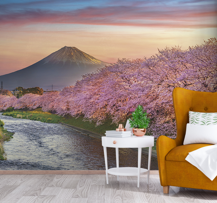 Fotomurale paesaggi fiori di ciliegio del monte fuji - TenStickers