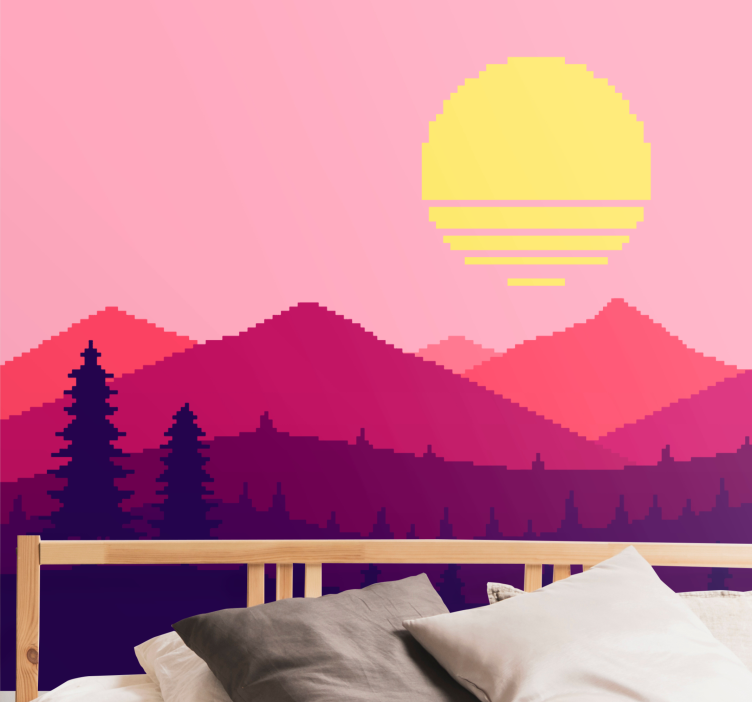 Fotomurale paesaggi tramonto montano pixelato - TenStickers