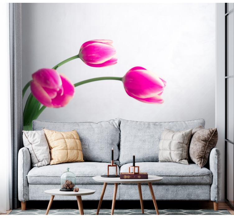Fotomurale papaveri fioriture di tulipani rosa - TenStickers