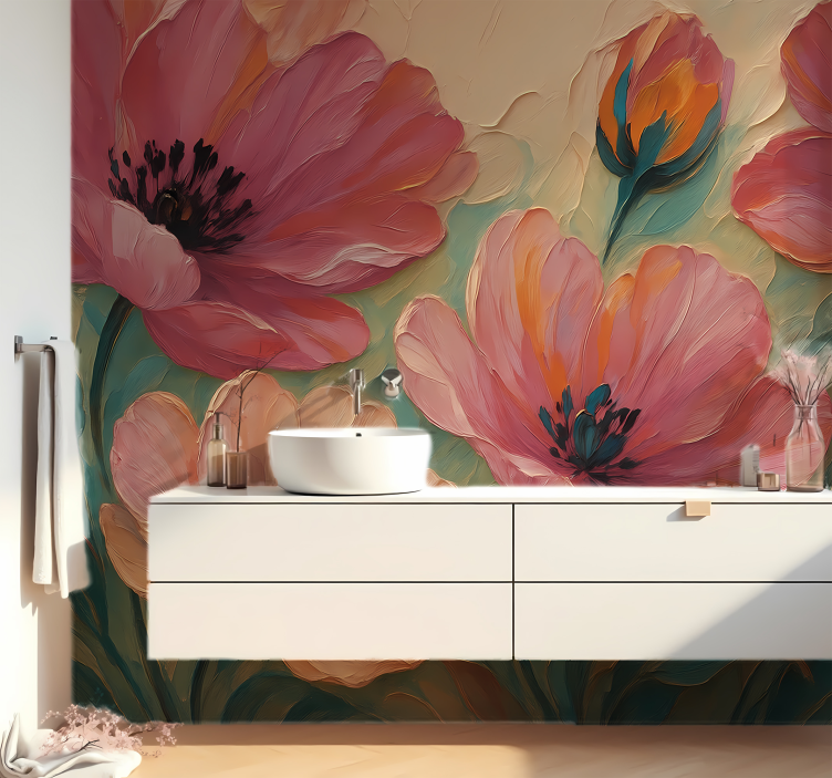 Fotomurale per bagno arte floreale dipinta - TenStickers
