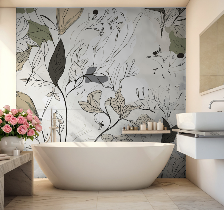 Fotomurale per bagno disegnare fiori - TenStickers